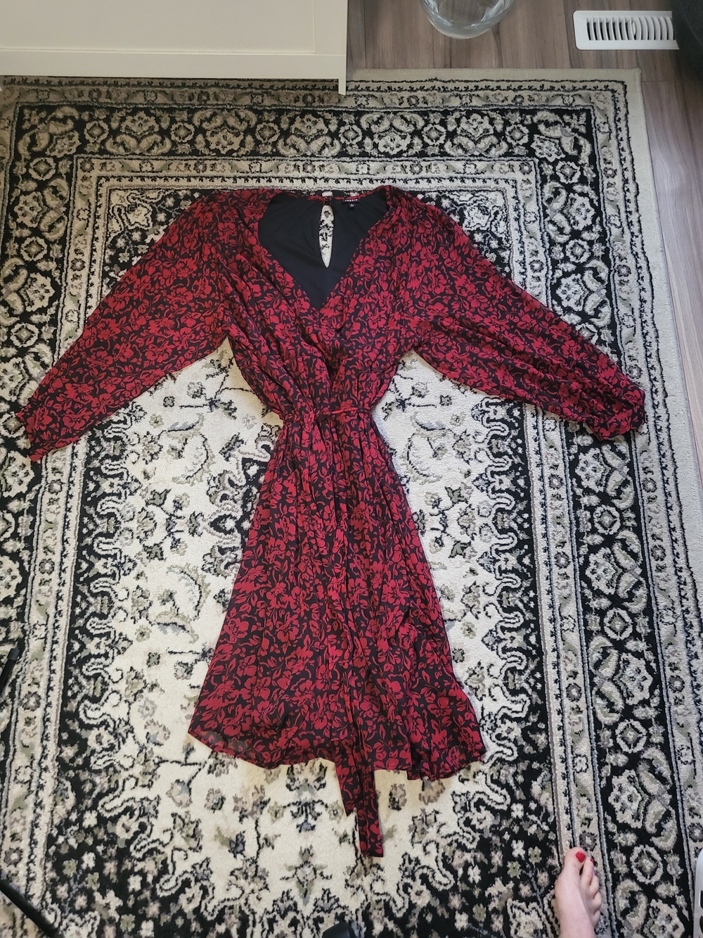 torrid Red and Black Floral Midi Wrap Dress